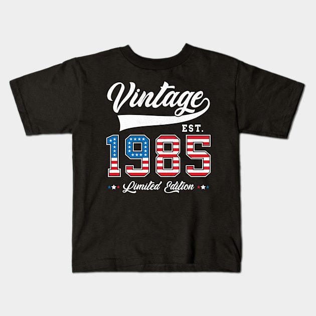 38th Birthday Patriotic Vintage 1985 USA Flag 4th of July Kids T-Shirt by BramCrye